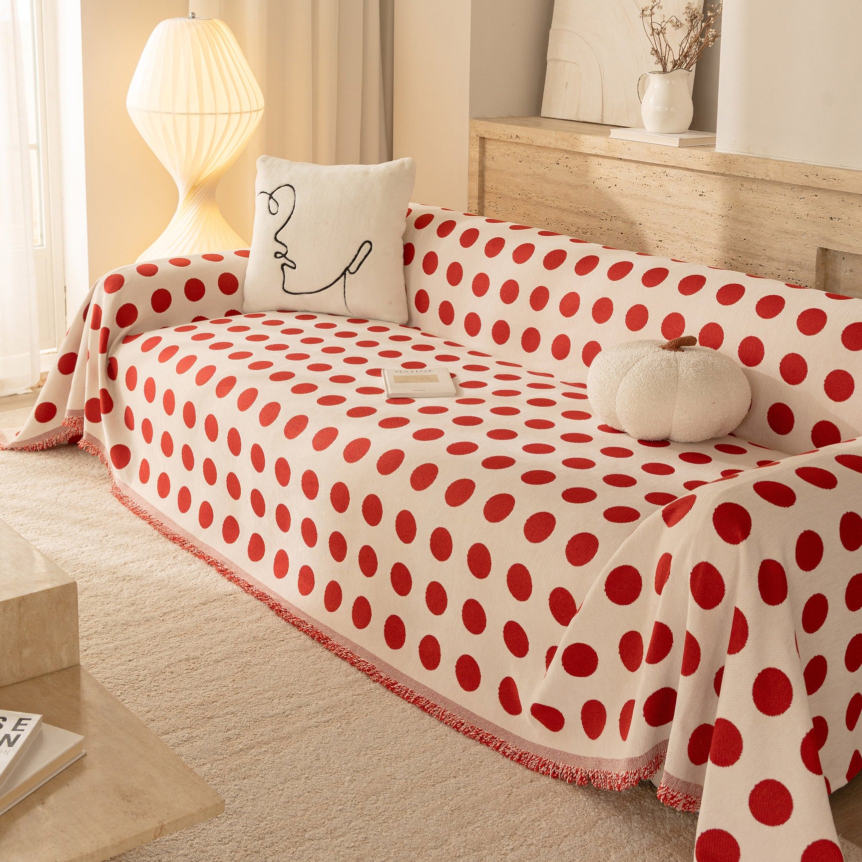 Chenille Polka Dot Sofa Cover Throw, Soft Thick Couch Cover Blanket Furniture Covers - Ornate Home