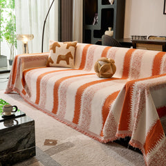 Chenille Reversible Rainbow Couch Cover Blanket for Sofas, Pet Friendly Couch Slipcovers with Tassel - Ornate Home