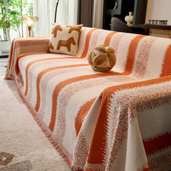 Chenille Reversible Rainbow Couch Cover Blanket for Sofas, Pet Friendly Couch Slipcovers with Tassel - Ornate Home