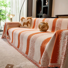 Chenille Reversible Rainbow Couch Cover Blanket for Sofas, Pet Friendly Couch Slipcovers with Tassel - Ornate Home