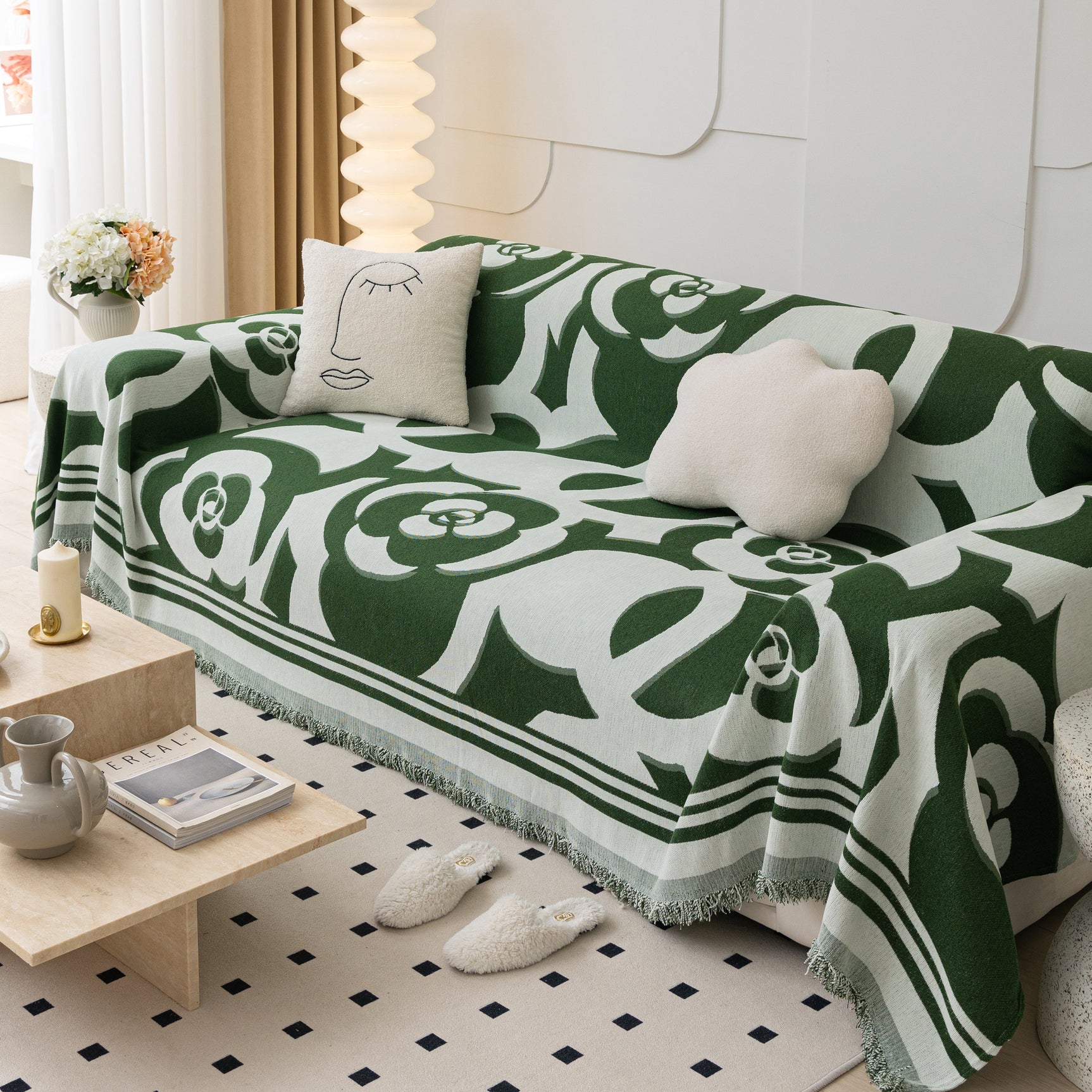Chenille Sofa Cover Blanket, Couch Cover Blanket Throws for Couches Living Room Furniture Throw Covers - Ornate Home