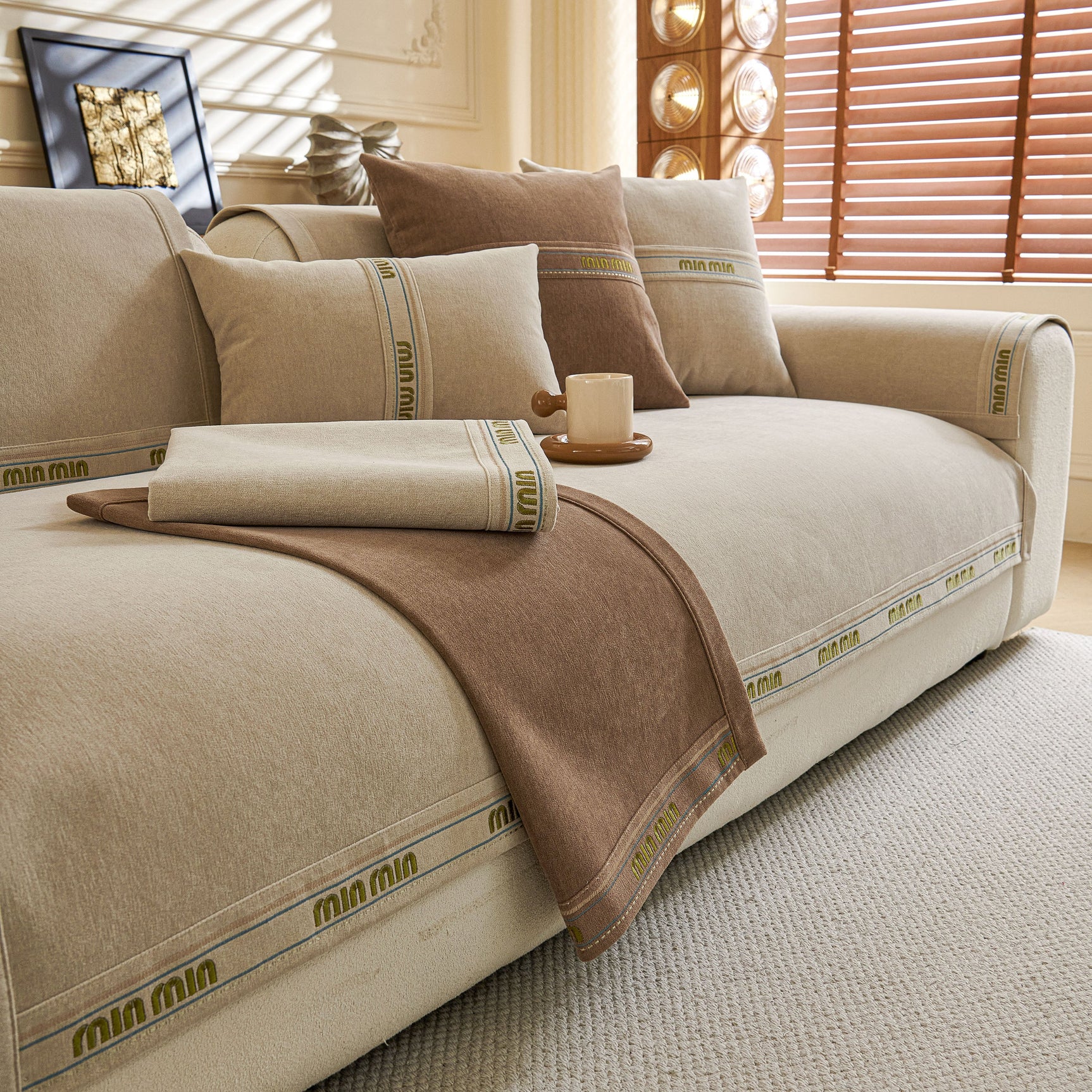Chenille Sofa Cover Pet Mat, Non-Slip Couch Protector for Sectional & L-Shaped Sofas - Ornate Home