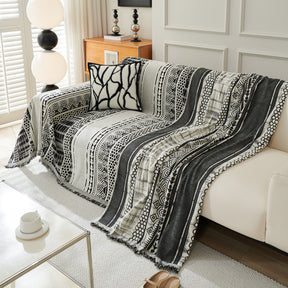 Chenille Sofa Cover Throw Blanket, Boho Geometric Scratch Proof Couch Protector - Ornate Home
