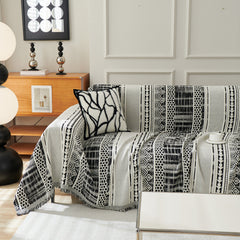 Chenille Sofa Cover Throw Blanket, Boho Geometric Scratch Proof Couch Protector - Ornate Home