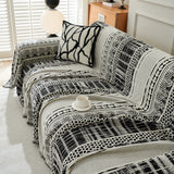 Chenille Sofa Cover Throw Blanket, Boho Geometric Scratch Proof Couch Protector - Ornate Home
