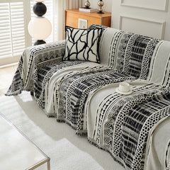 Chenille Sofa Cover Throw Blanket, Boho Geometric Scratch Proof Couch Protector - Ornate Home