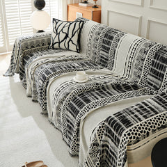 Chenille Sofa Cover Throw Blanket, Boho Geometric Scratch Proof Couch Protector - Ornate Home