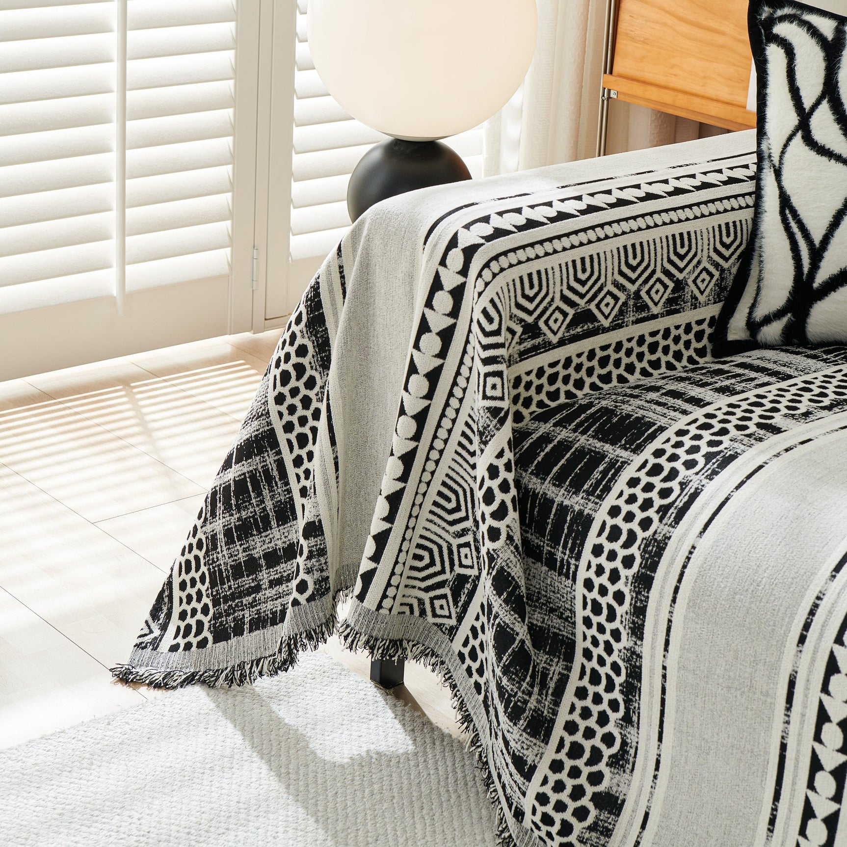 Chenille Sofa Cover Throw Blanket, Boho Geometric Scratch Proof Couch Protector - Ornate Home