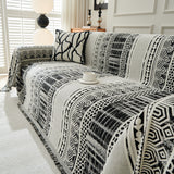Chenille Sofa Cover Throw Blanket, Boho Geometric Scratch Proof Couch Protector - Ornate Home