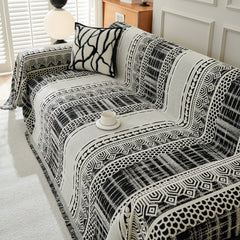 Chenille Sofa Cover Throw Blanket, Boho Geometric Scratch Proof Couch Protector - Ornate Home