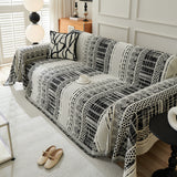 Chenille Sofa Cover Throw Blanket, Boho Geometric Scratch Proof Couch Protector - Ornate Home