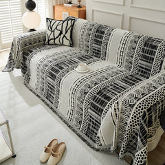 Chenille Sofa Cover Throw Blanket, Boho Geometric Scratch Proof Couch Protector - Ornate Home