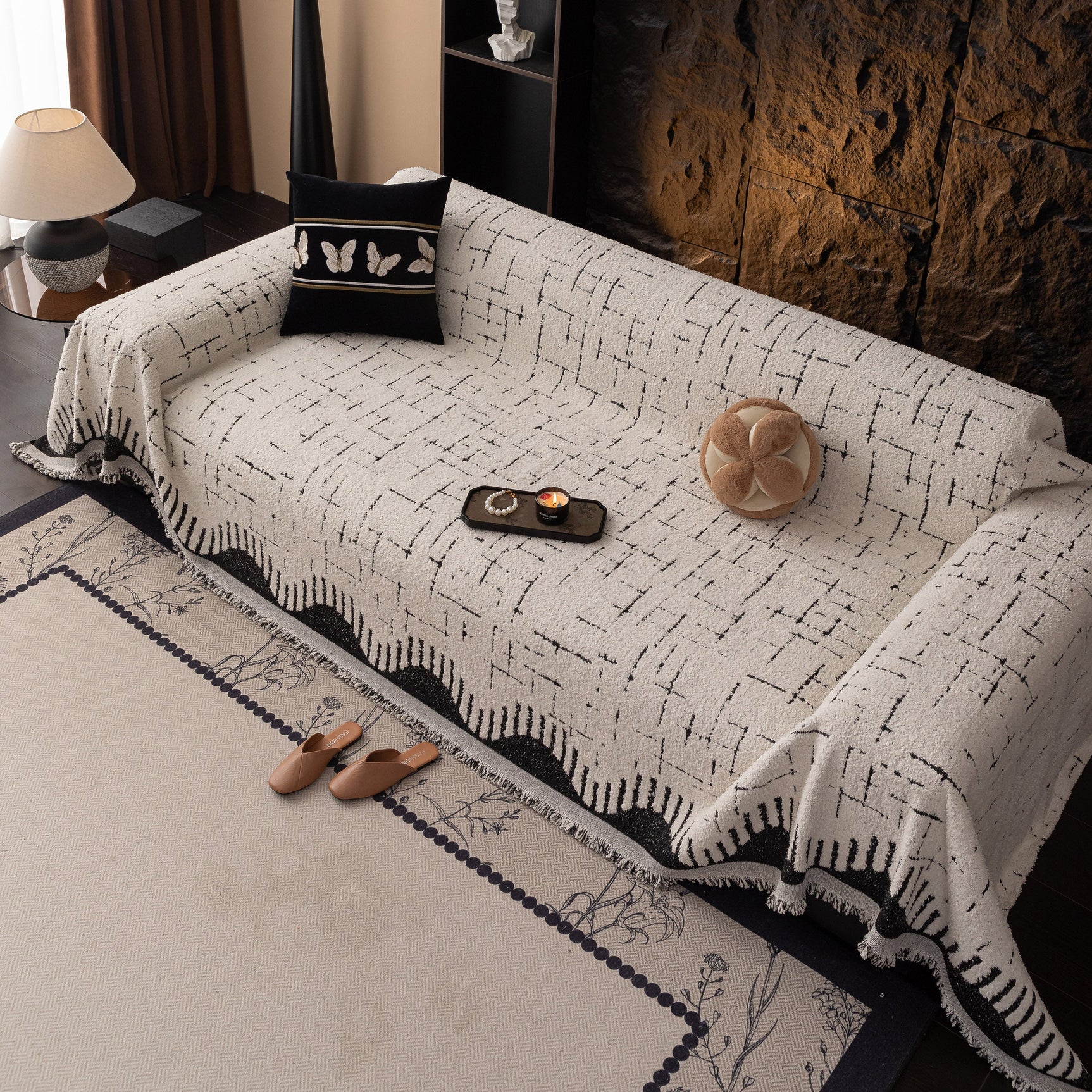 Chenille Sofa Cover Throw Blanket Woven Textured Decorative Furniture Slipcover - Ornate Home