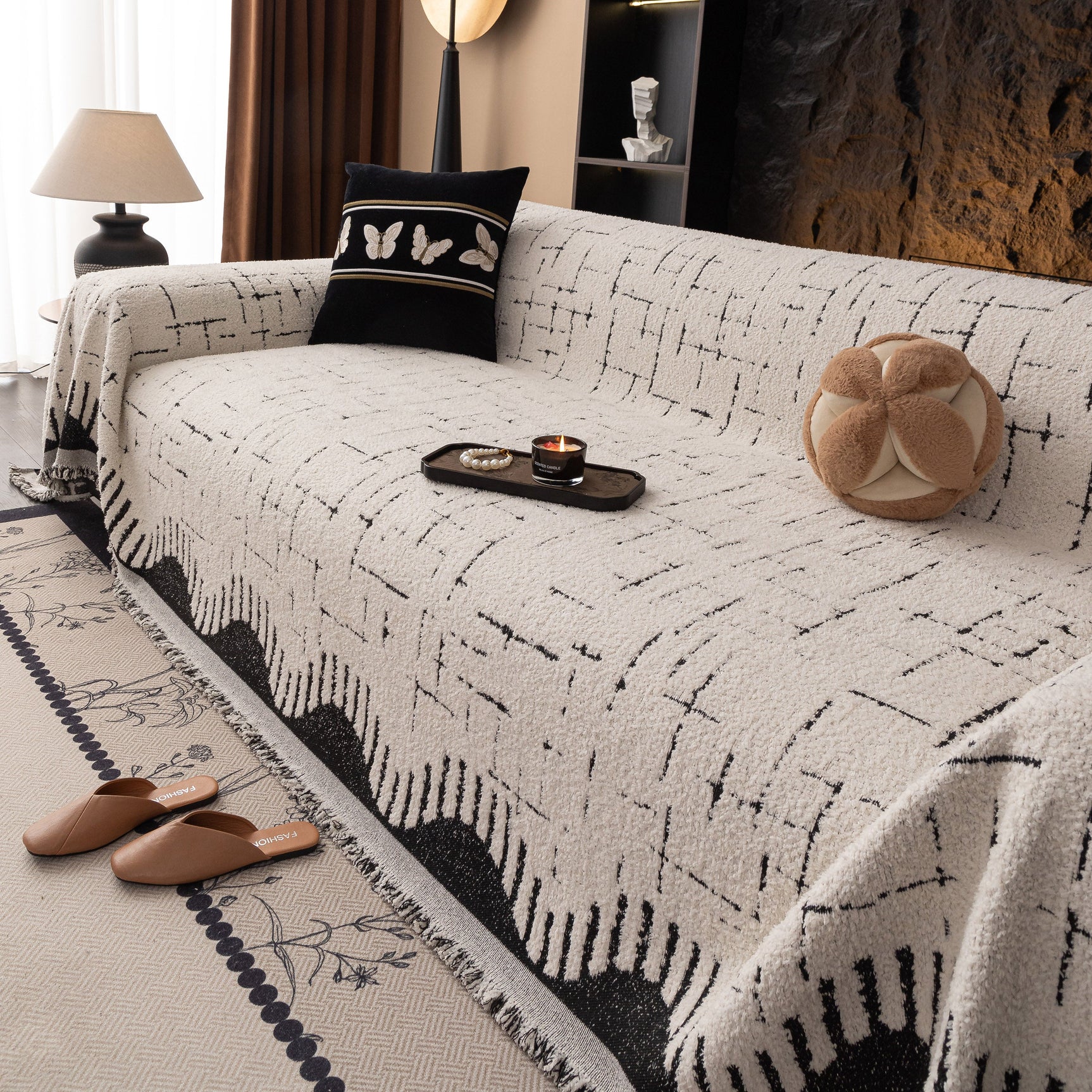 Chenille Sofa Cover Throw Blanket Woven Textured Decorative Furniture Slipcover - Ornate Home