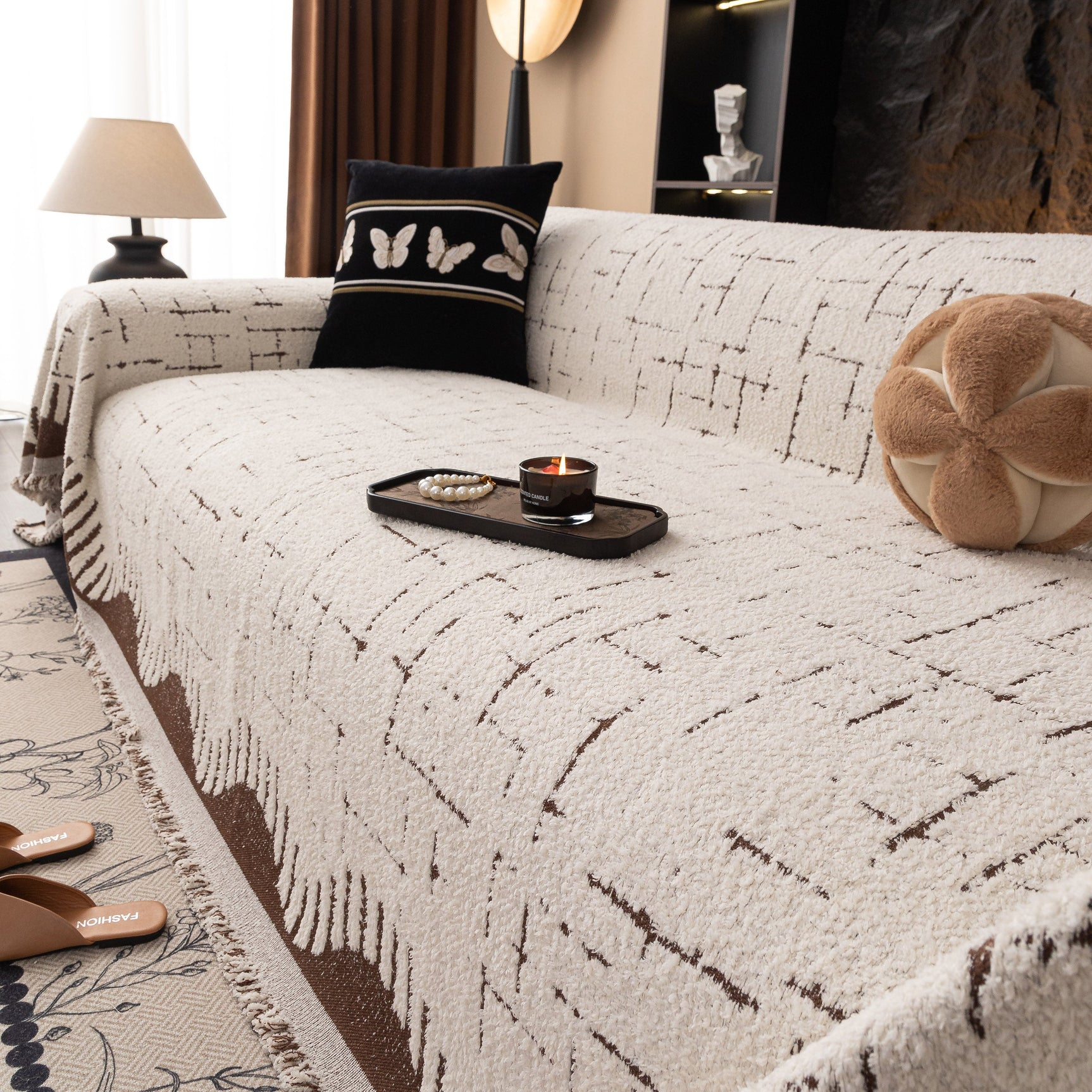 Chenille Sofa Cover Throw Blanket Woven Textured Decorative Furniture Slipcover - Ornate Home