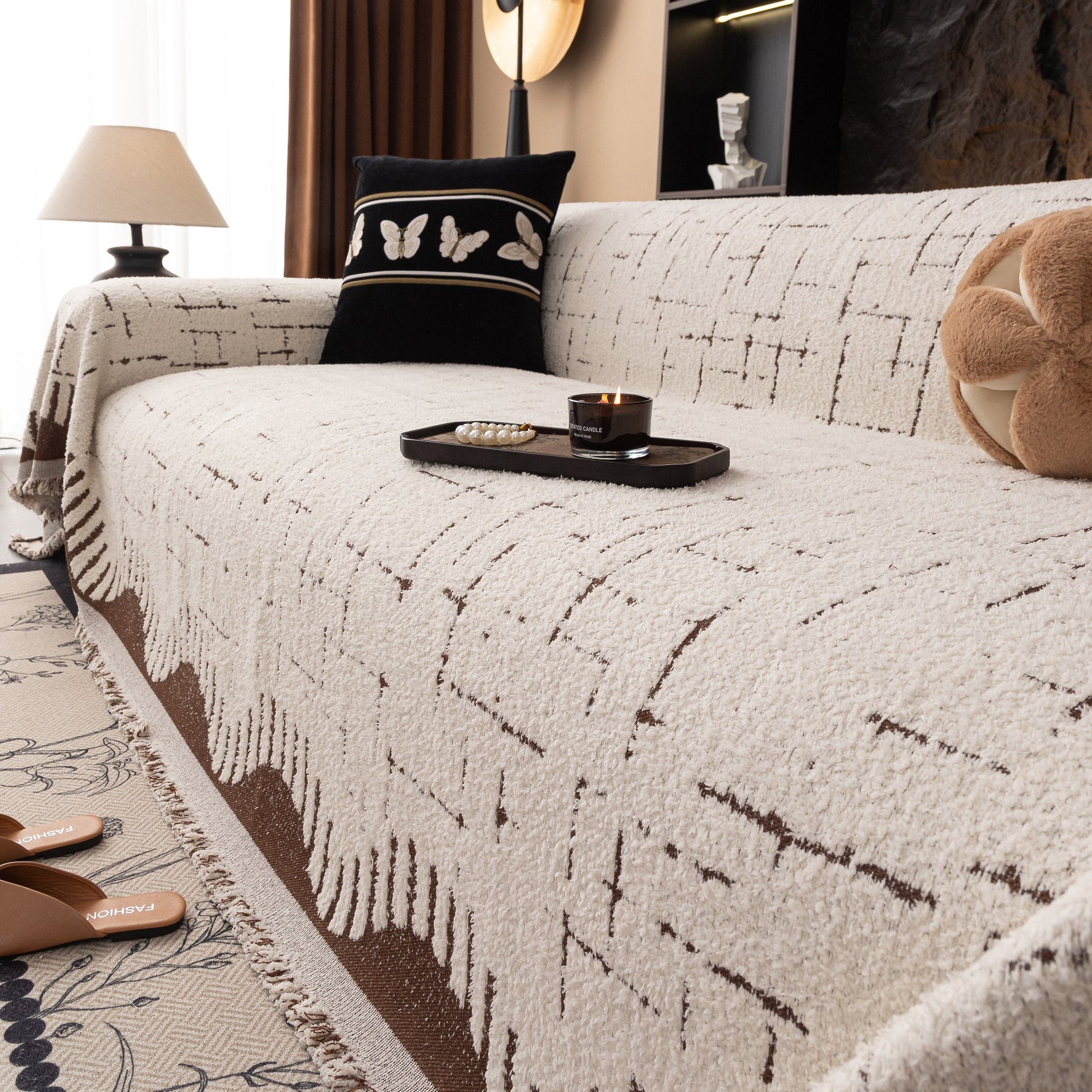 Chenille Sofa Cover Throw Blanket Woven Textured Decorative Furniture Slipcover - Ornate Home