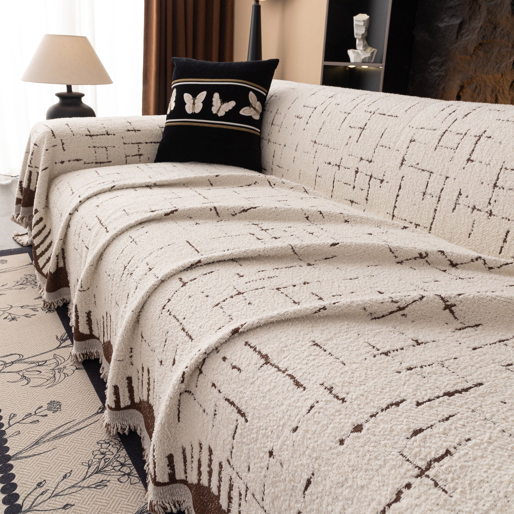 Chenille Sofa Cover Throw Blanket Woven Textured Decorative Furniture Slipcover - Ornate Home
