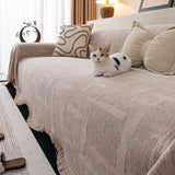 Chenille Sofa Cover Throw Blanket, Woven Textured Minimalist Wabi-Sabi Couch Cover - Ornate Home