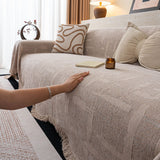 Chenille Sofa Cover Throw Blanket, Woven Textured Minimalist Wabi-Sabi Couch Cover - Ornate Home