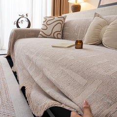 Chenille Sofa Cover Throw Blanket, Woven Textured Minimalist Wabi-Sabi Couch Cover - Ornate Home