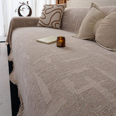 Chenille Sofa Cover Throw Blanket, Woven Textured Minimalist Wabi-Sabi Couch Cover - Ornate Home
