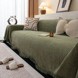Chenille Sofa Cover Throw Blanket, Woven Textured Minimalist Wabi-Sabi Couch Cover - Ornate Home