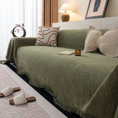 Chenille Sofa Cover Throw Blanket, Woven Textured Minimalist Wabi-Sabi Couch Cover - Ornate Home