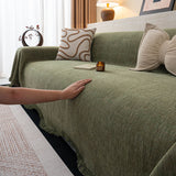Chenille Sofa Cover Throw Blanket, Woven Textured Minimalist Wabi-Sabi Couch Cover - Ornate Home