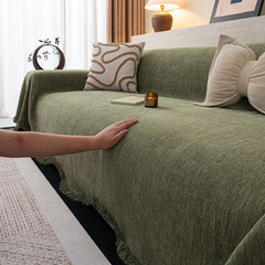 Chenille Sofa Cover Throw Blanket, Woven Textured Minimalist Wabi-Sabi Couch Cover - Ornate Home