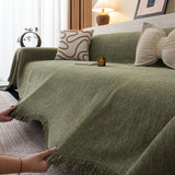 Chenille Sofa Cover Throw Blanket, Woven Textured Minimalist Wabi-Sabi Couch Cover - Ornate Home