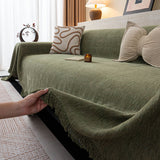Chenille Sofa Cover Throw Blanket, Woven Textured Minimalist Wabi-Sabi Couch Cover - Ornate Home