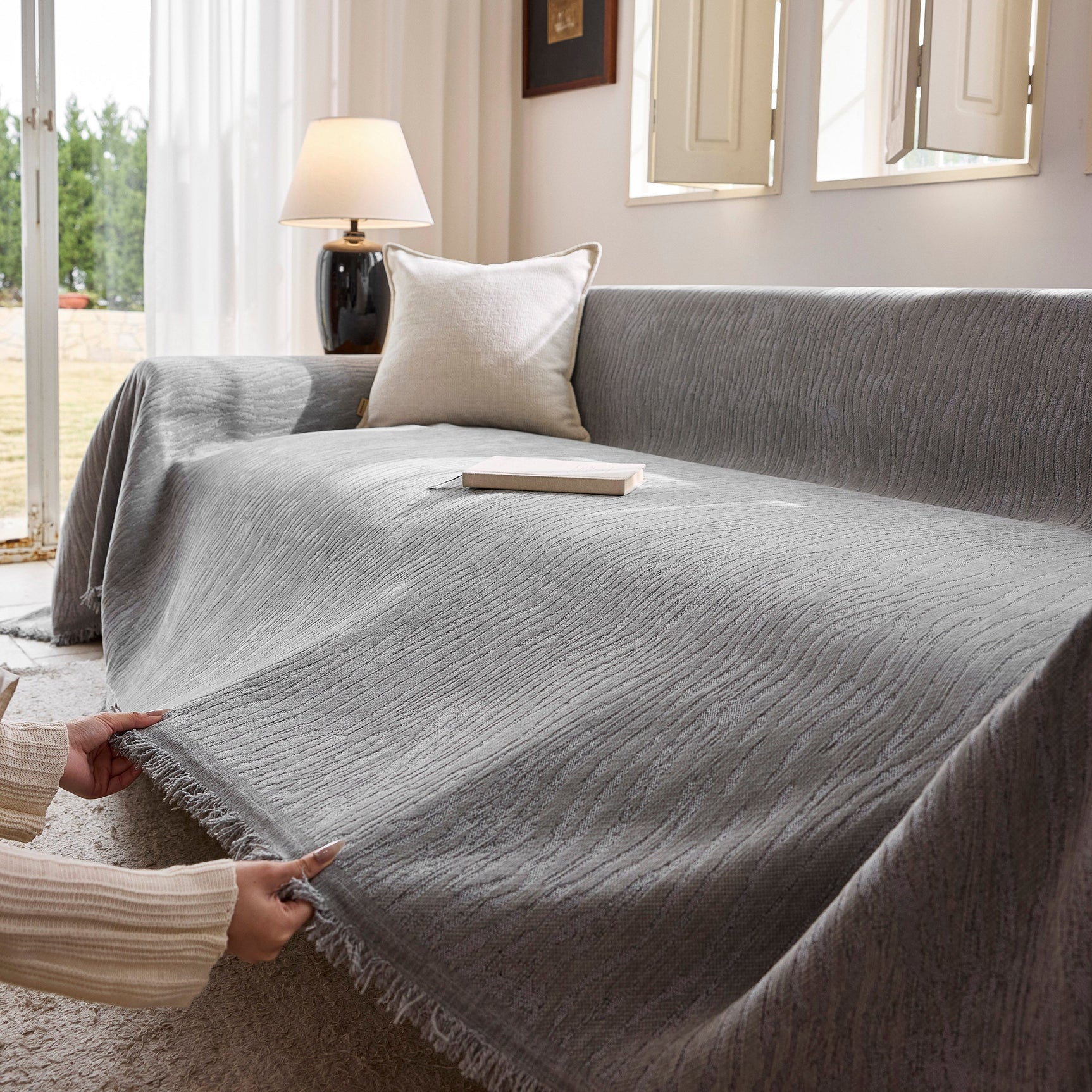 Chenille Sofa Cover Throw Couch Cover Blanket, Soft Slipcover Alternative for Pets - Ornate Home