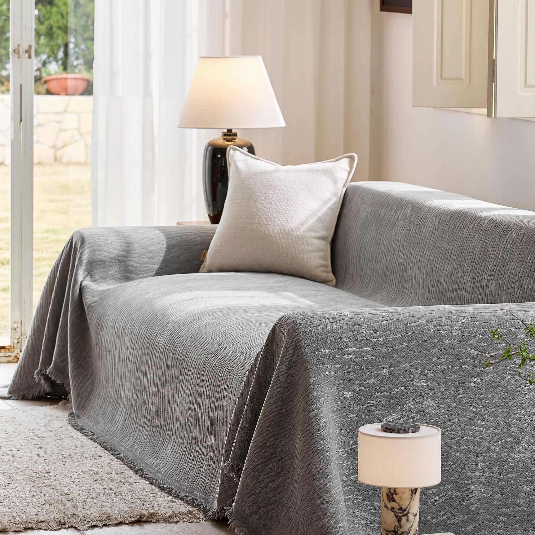 Chenille Sofa Cover Throw Couch Cover Blanket, Soft Slipcover Alternative for Pets - Ornate Home