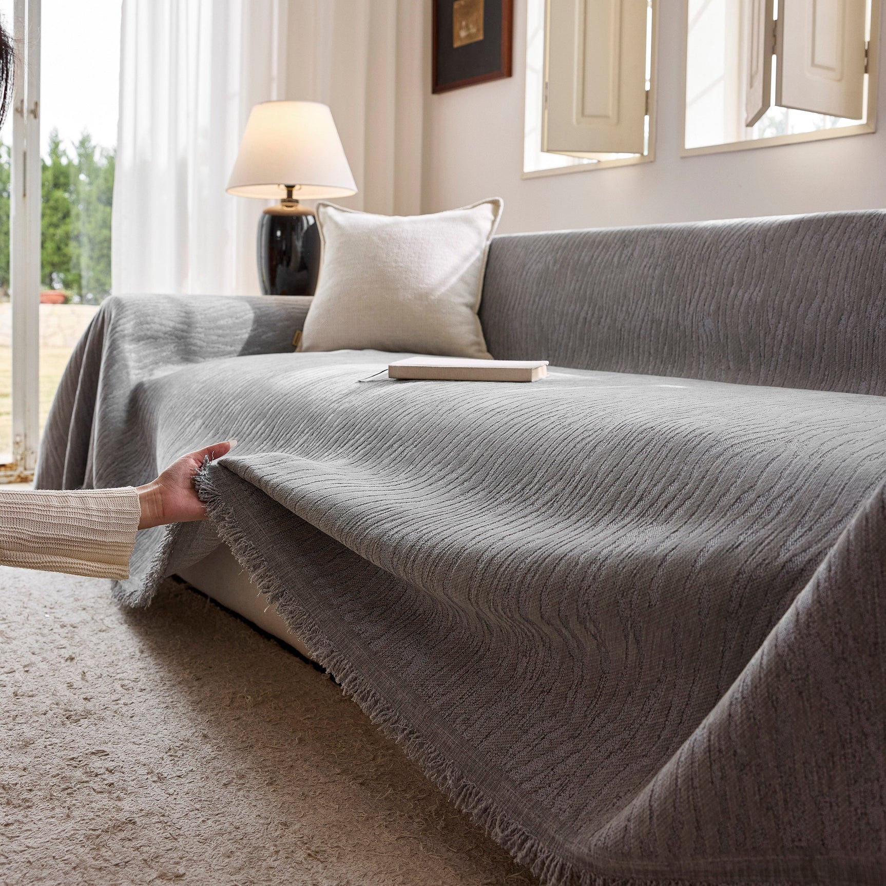 Chenille Sofa Cover Throw Couch Cover Blanket, Soft Slipcover Alternative for Pets - Ornate Home