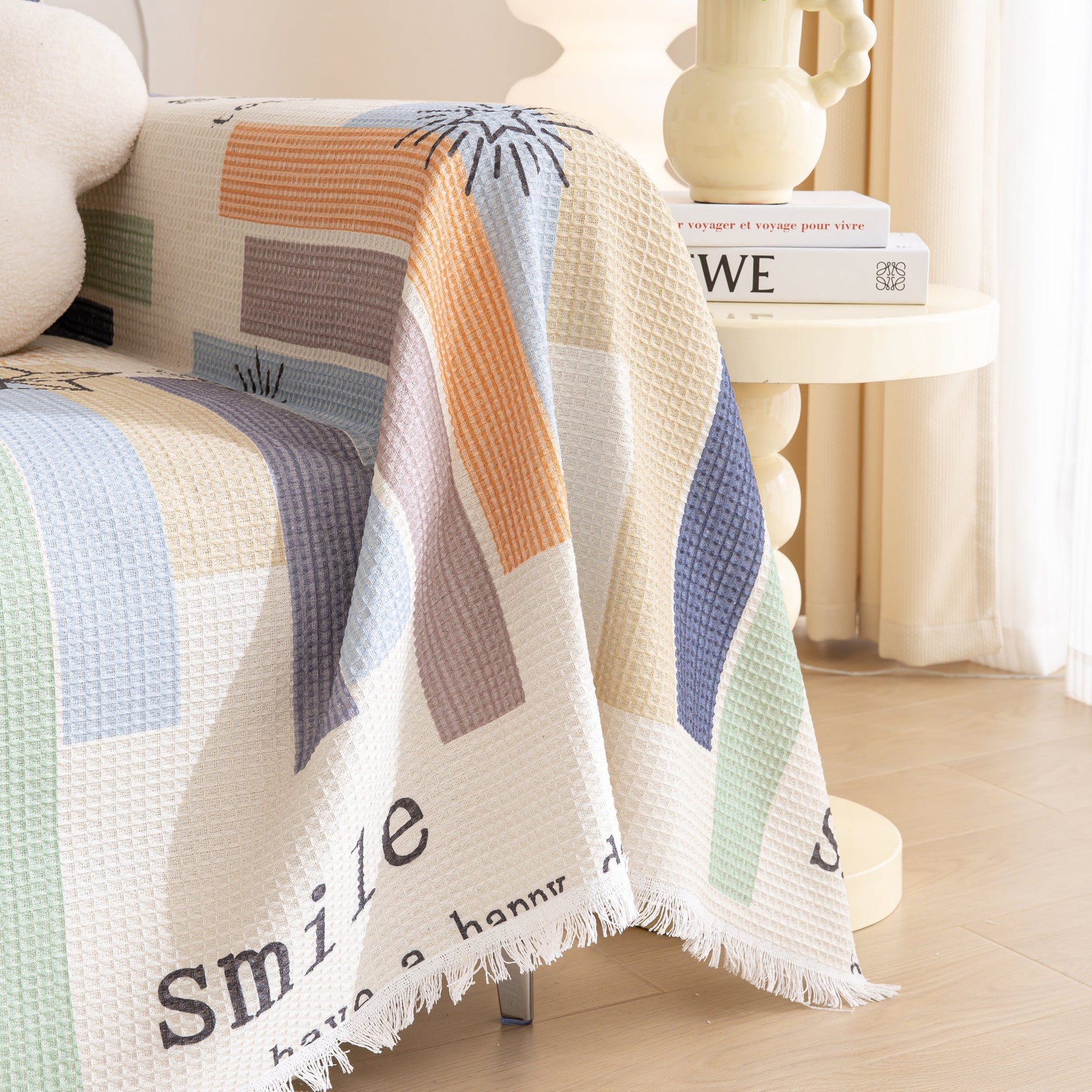 Chenille Sofa Cover Throw, Smile Couch Cover Blanket Throws for Couches, Soft Sofa Towel - Ornate Home