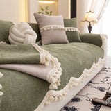 Chenille Sofa Cover Towel – Non-Slip, Washable Pets Couch Protector with Tassels - Ornate Home