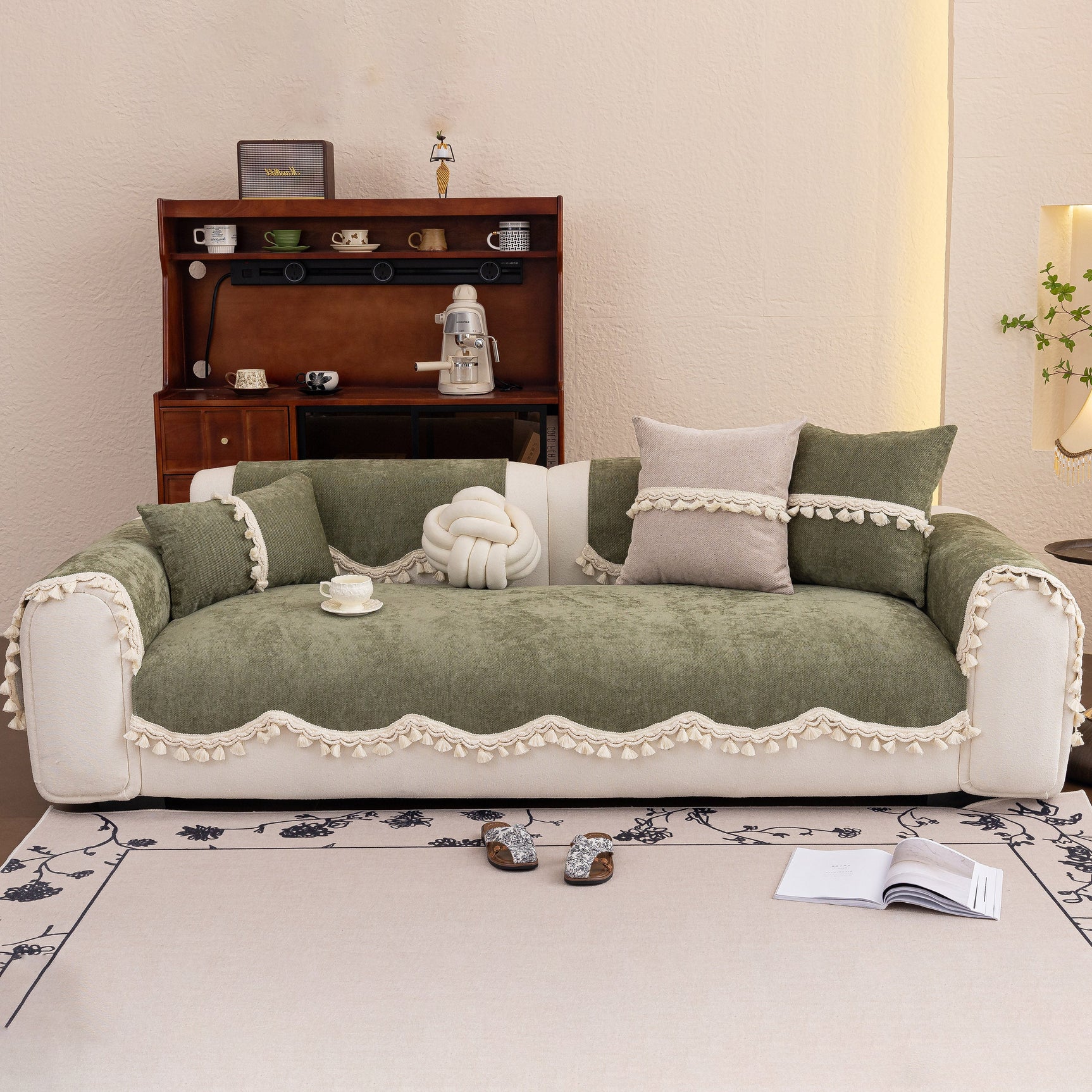 Chenille Sofa Cover Towel – Non-Slip, Washable Pets Couch Protector with Tassels - Ornate Home
