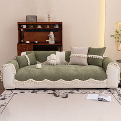 Chenille Sofa Cover Towel – Non-Slip, Washable Pets Couch Protector with Tassels - Ornate Home