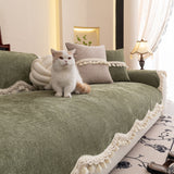 Chenille Sofa Cover Towel – Non-Slip, Washable Pets Couch Protector with Tassels - Ornate Home