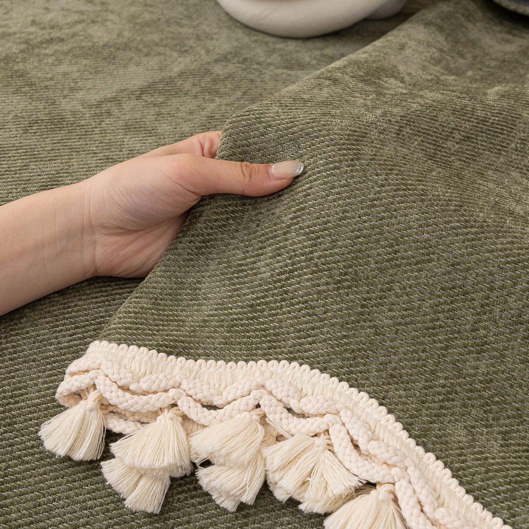 Chenille Sofa Cover Towel – Non-Slip, Washable Pets Couch Protector with Tassels - Ornate Home