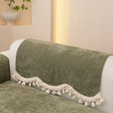 Chenille Sofa Cover Towel – Non-Slip, Washable Pets Couch Protector with Tassels - Ornate Home