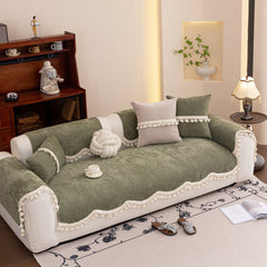 Chenille Sofa Cover Towel – Non-Slip, Washable Pets Couch Protector with Tassels - Ornate Home