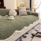Chenille Sofa Cover Towel – Non-Slip, Washable Pets Couch Protector with Tassels - Ornate Home