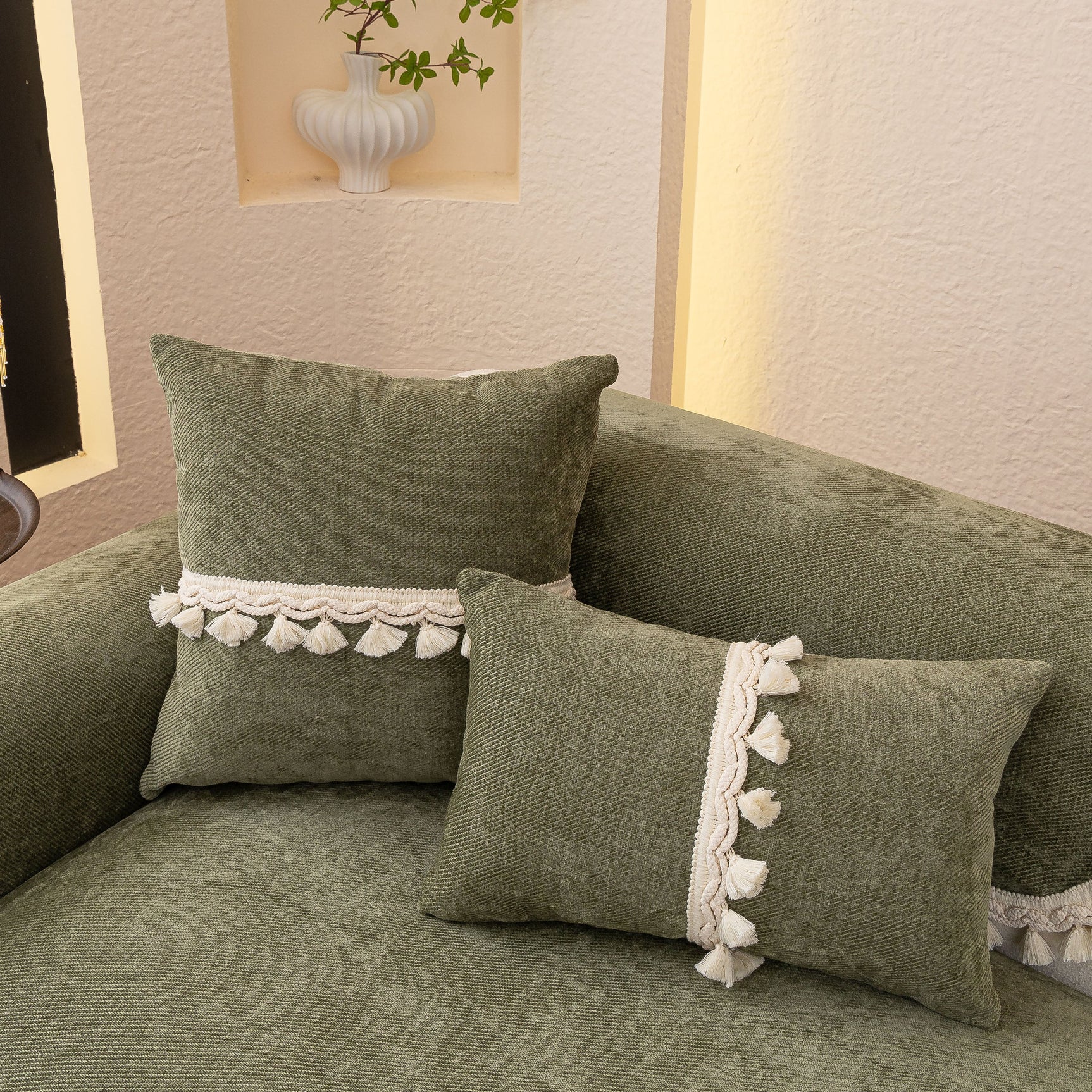 Chenille Sofa Cover Towel – Non-Slip, Washable Pets Couch Protector with Tassels - Ornate Home