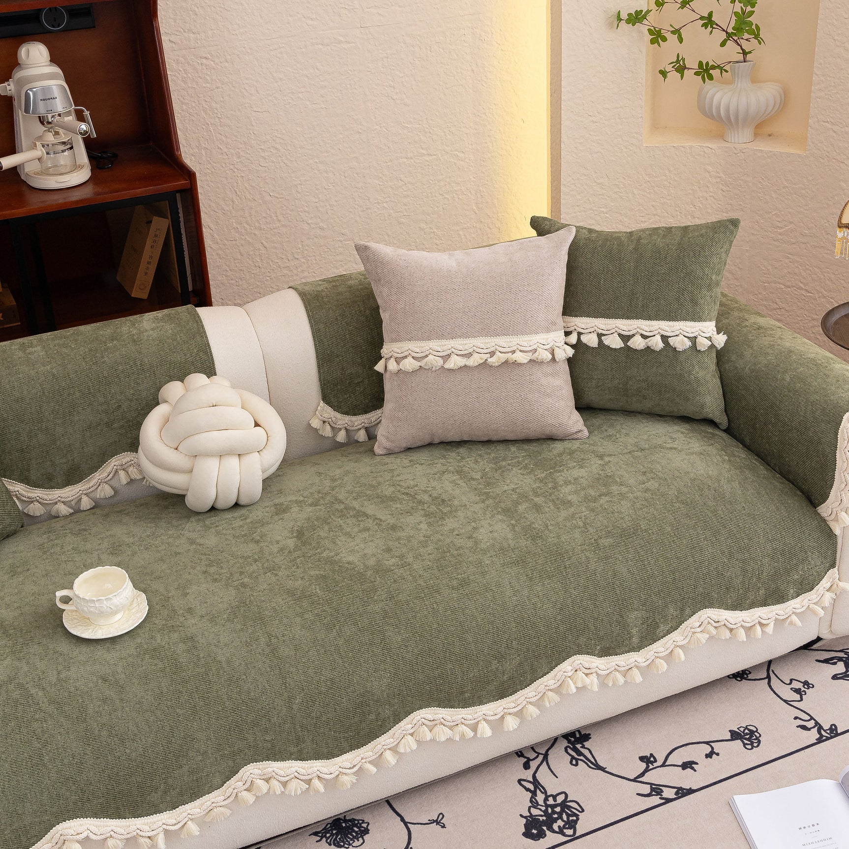 Chenille Sofa Cover Towel – Non-Slip, Washable Pets Couch Protector with Tassels - Ornate Home