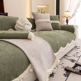 Chenille Sofa Cover Towel – Non-Slip, Washable Pets Couch Protector with Tassels - Ornate Home