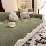 Chenille Sofa Cover Towel – Non-Slip, Washable Pets Couch Protector with Tassels - Ornate Home