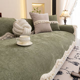 Chenille Sofa Cover Towel – Non-Slip, Washable Pets Couch Protector with Tassels - Ornate Home