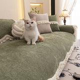 Chenille Sofa Cover Towel – Non-Slip, Washable Pets Couch Protector with Tassels - Ornate Home