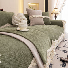 Chenille Sofa Cover Towel – Non-Slip, Washable Pets Couch Protector with Tassels - Ornate Home